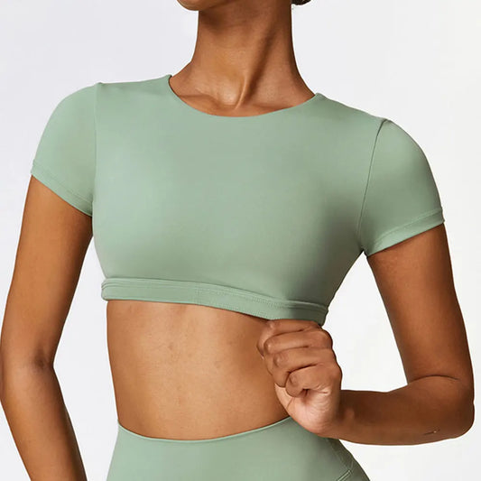 FlexLite Short Sleeve Crop Top – Seamless, Quick-Dry Activewear