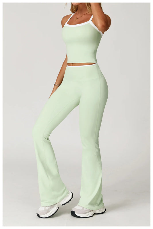 StriveFlex Strappy Crop & Flare Leggings Set – Seamless, High-Rise Activewear