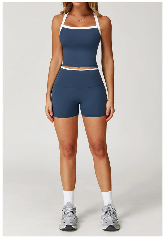 StriveFit Strappy Crop & Shorts Set – Seamless, Quick-Dry Activewear
