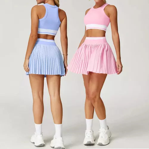 CourtPro Pleated Skirt & Crop Set – Built-In Shorts, Tennis-Inspired Activewear