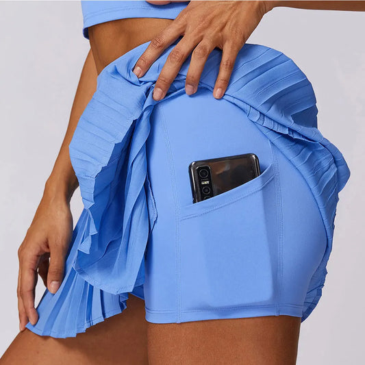 SwiftSkirt Pleated Active Skort – Built-In Shorts with Side Pocket