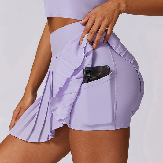 SwiftSkirt Pleated Active Skort – Built-In Shorts with Side Pocket