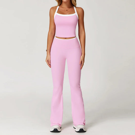 StriveFlex Strappy Crop & Flare Leggings Set – Seamless, High-Rise Activewear